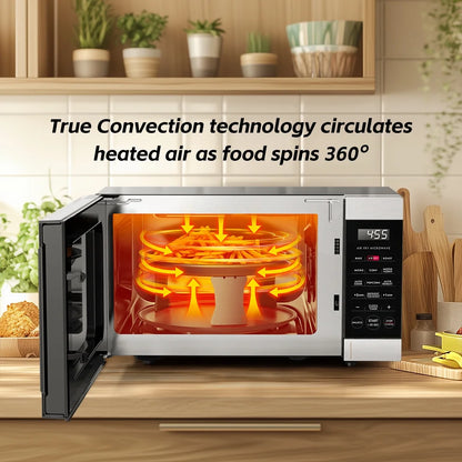 0.9 Cu Ft Air Fry Countertop Microwave, 900 Watts, Stainless Steel, New