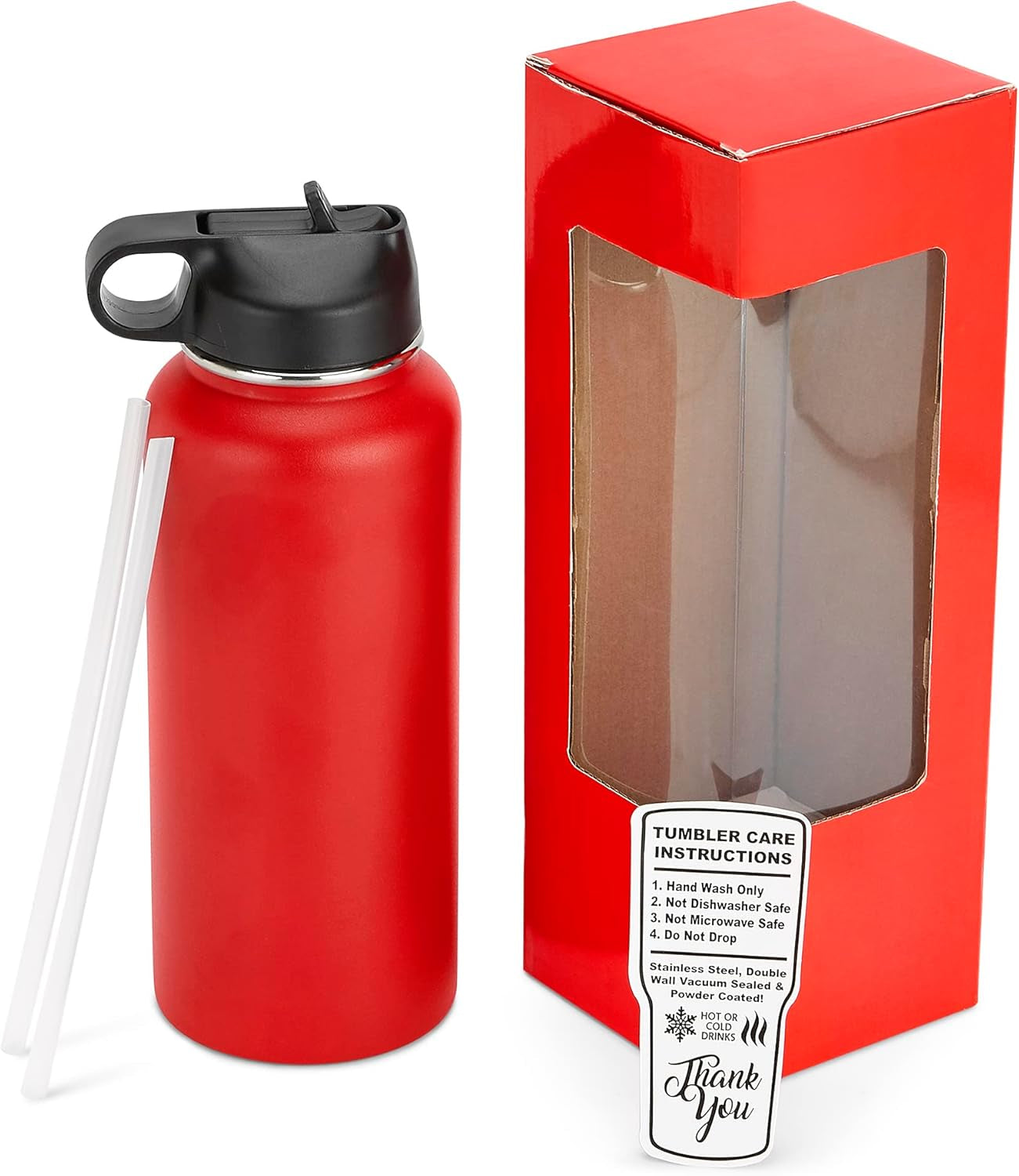 Makerflo 32 Oz Red Hydro Powder Coated Tumbler - 1 Pack Sipper Water Bottle | Craft-Ready for DIY Gifts & Personalization (Laser Engravable, UV DTF, Epoxy, Vinyl) - Not for Sublimation and DTF