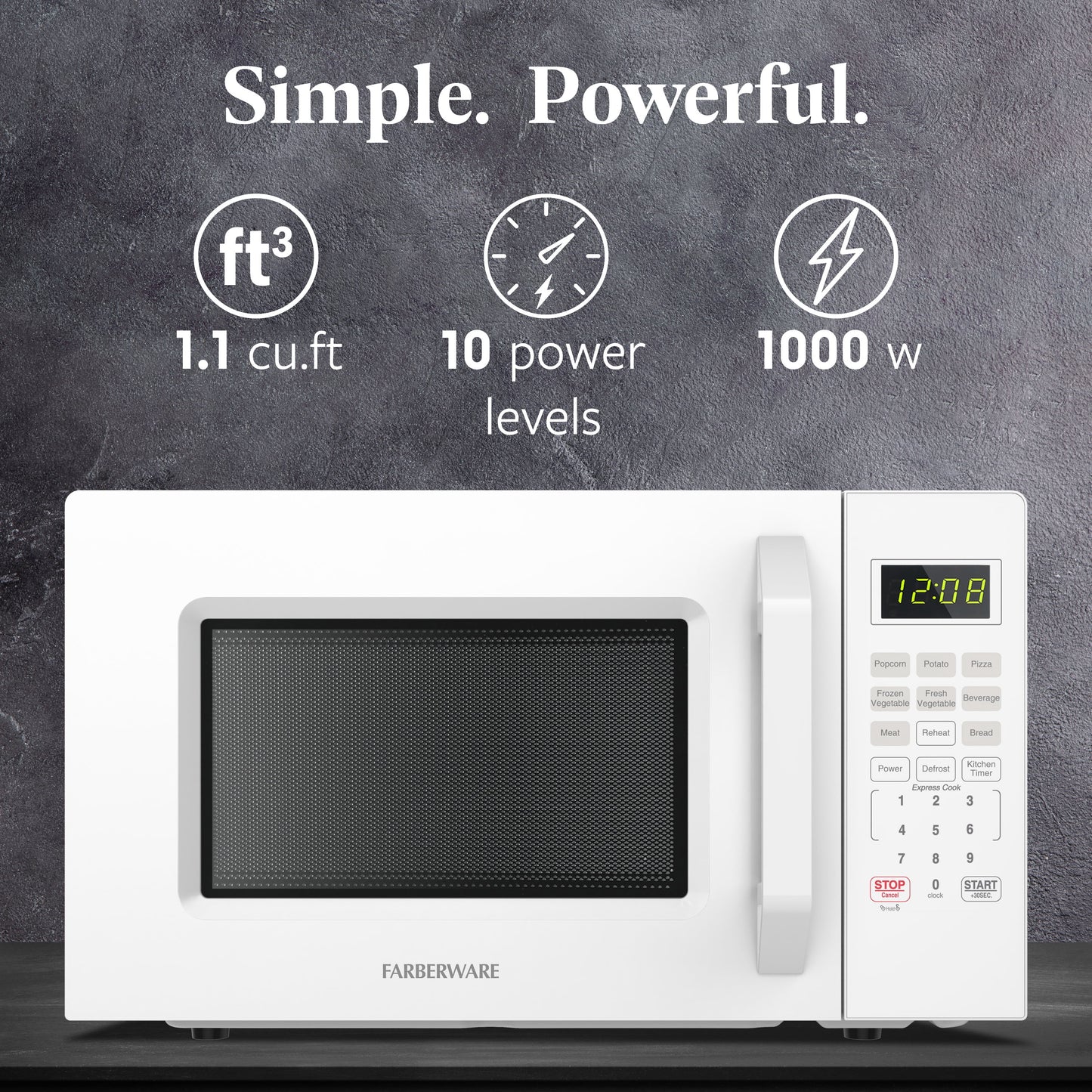 1.1 Cu. Ft. 1000-Watt Compact Microwave Oven, White