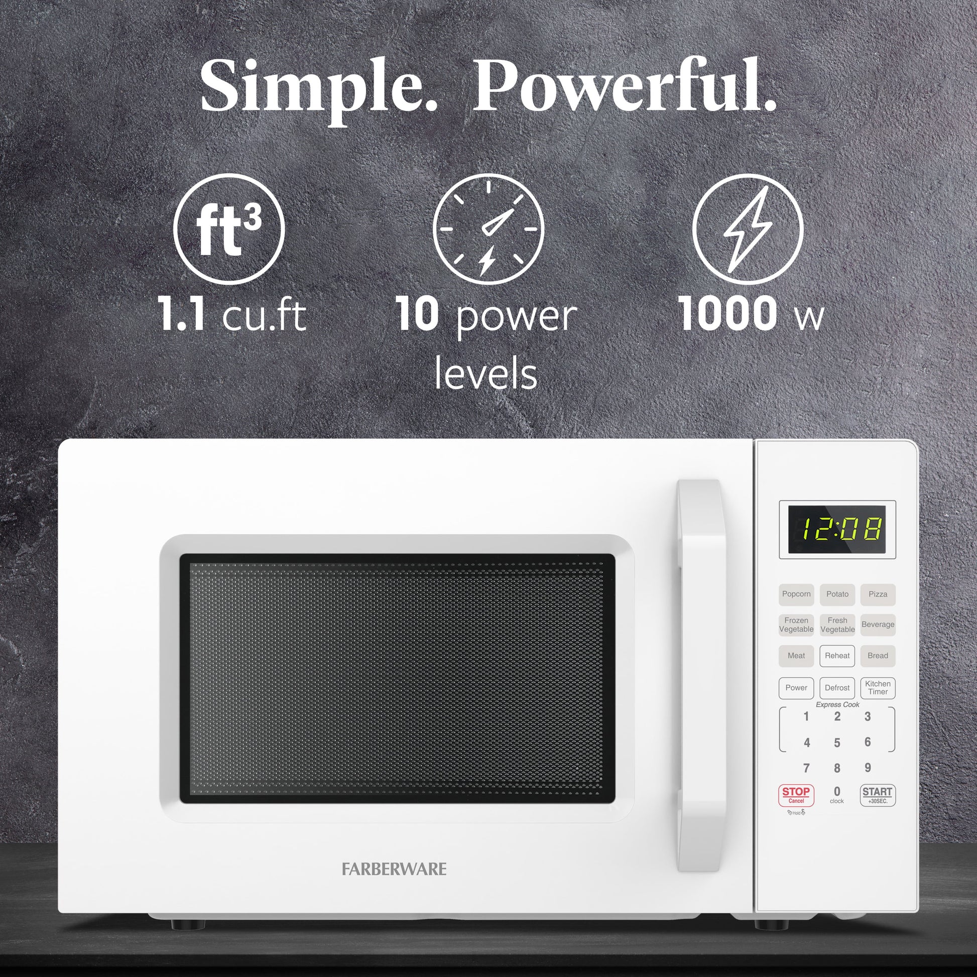 1.1 Cu. Ft. 1000-Watt Compact Microwave Oven, White