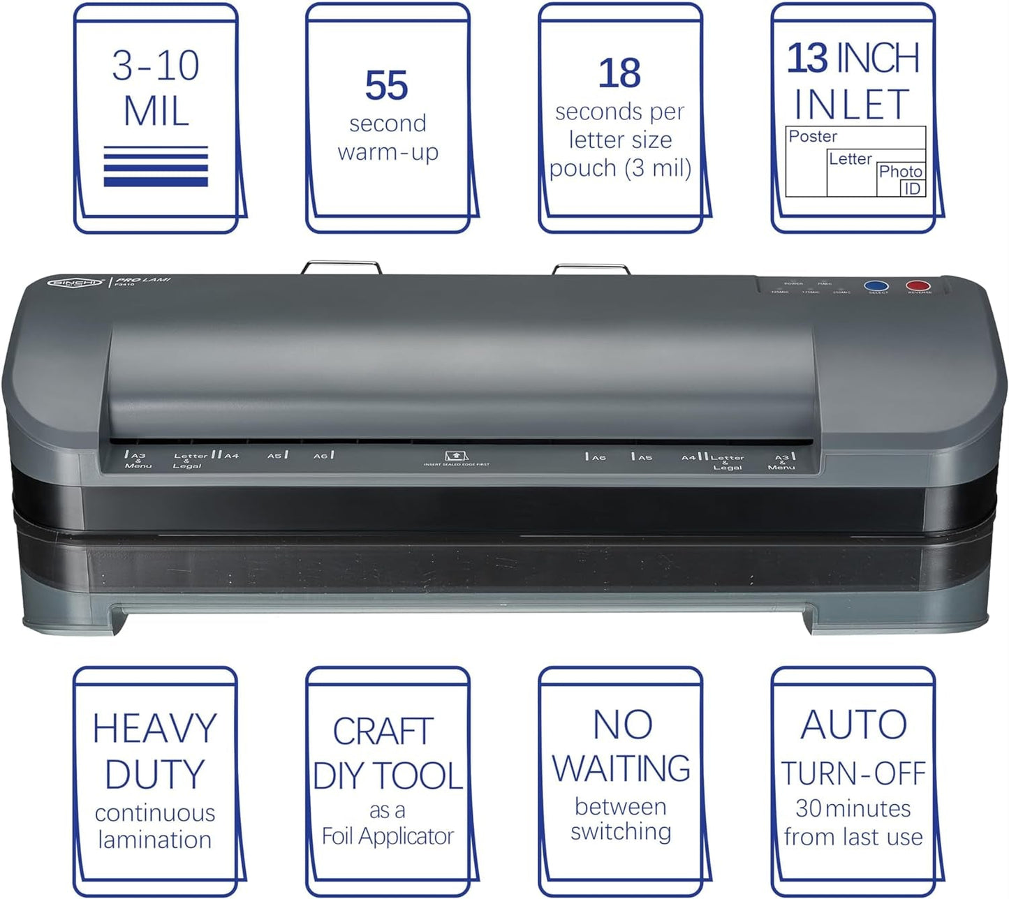 SINCHI 13-Inch Thermal Laminator & Foil Applicator, 3–10 Mil, 4-Roller, 55S Warm-Up, 18 Seconds/Page, Auto Shutoff, Commercial-Grade Laminating Machine with 10 Pouches for Office, School, Crafts & DIY