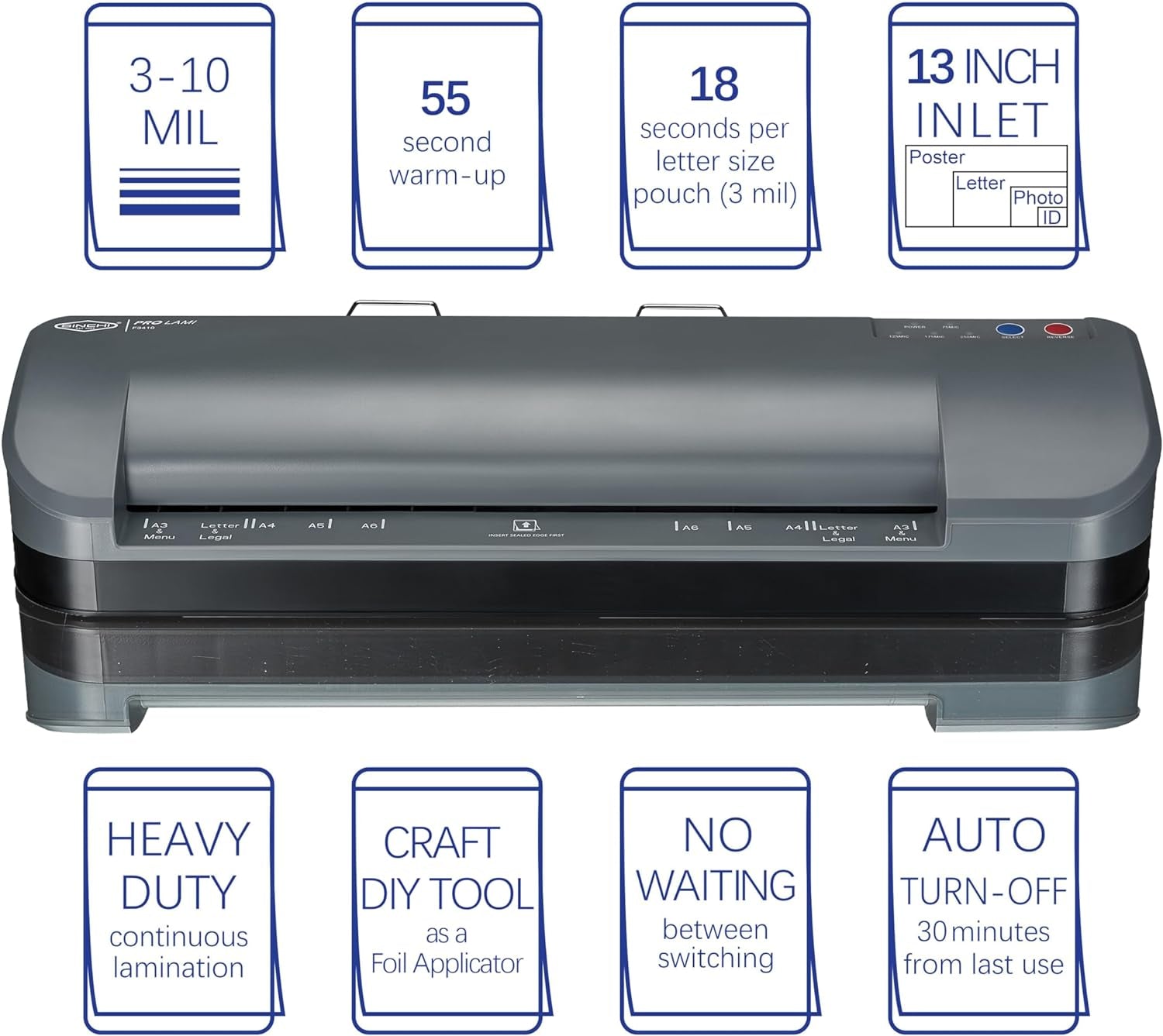 SINCHI 13-Inch Thermal Laminator & Foil Applicator, 3–10 Mil, 4-Roller, 55S Warm-Up, 18 Seconds/Page, Auto Shutoff, Commercial-Grade Laminating Machine with 10 Pouches for Office, School, Crafts & DIY
