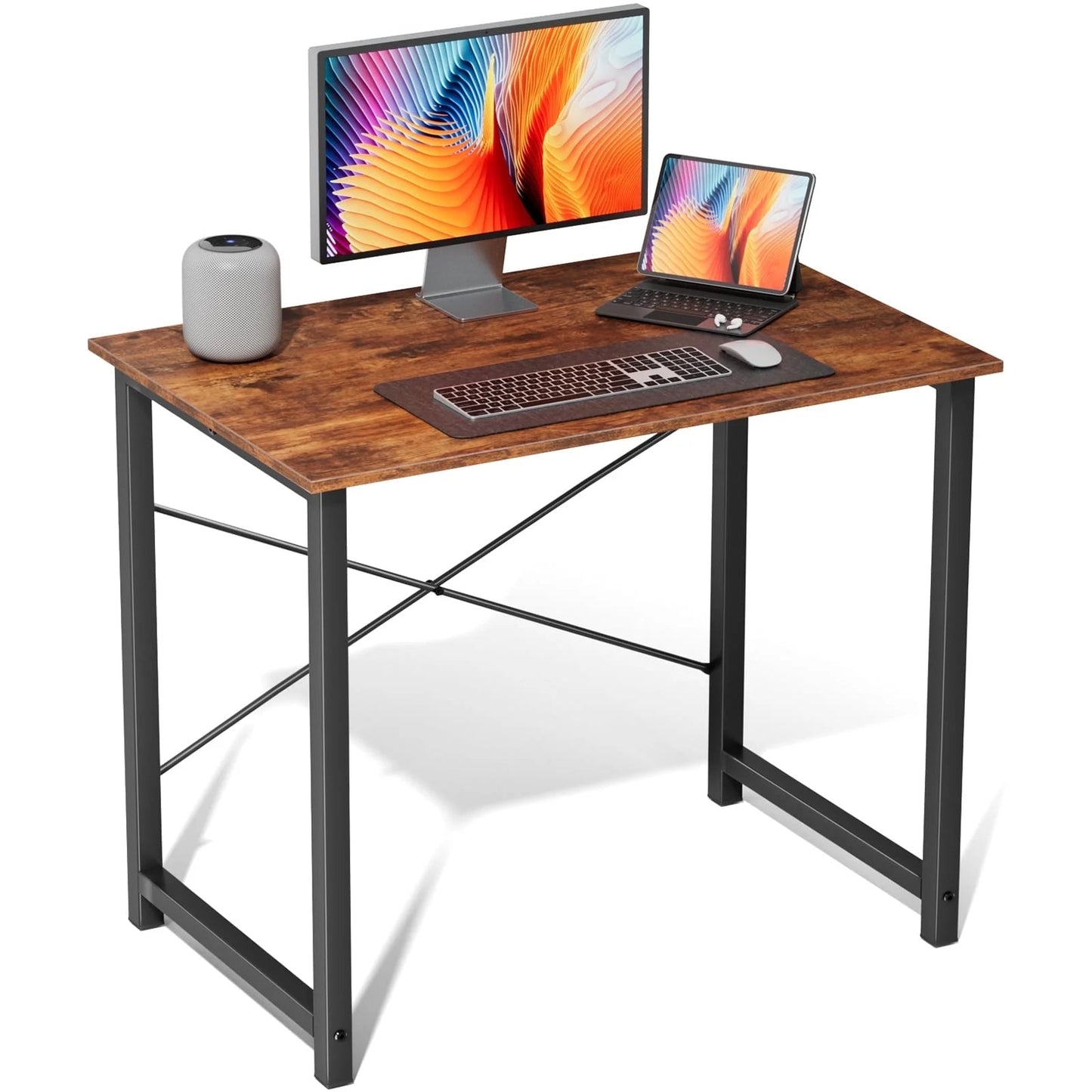 Adult Modern Simple Style with Storage Bag and Iron Hook Small Office Desk, Rust