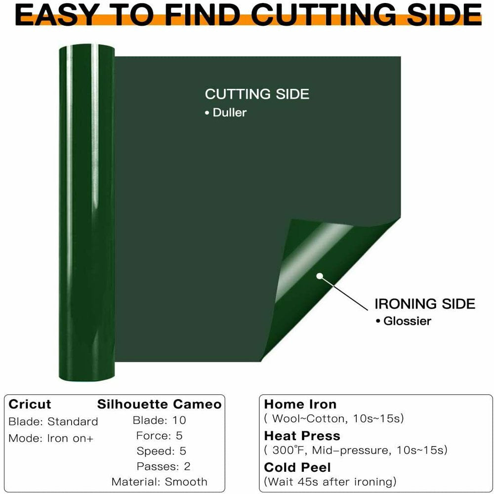 12" X 20FT Dark Green Vinyl Iron on HTV T-Shirt for Cricut & All Cutter Machine