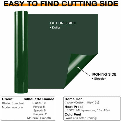 12" X 20FT Dark Green Vinyl Iron on HTV T-Shirt for Cricut & All Cutter Machine