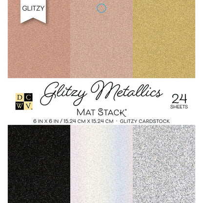 Single-Sided Cardstock Stack 6"X6" 24/Pkg Glitzy Metallics W/Glitter