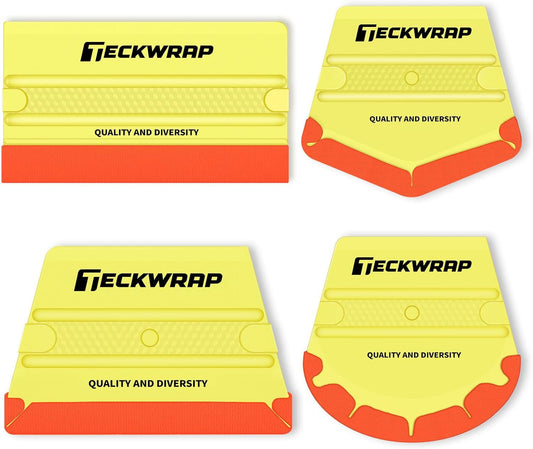 Felt Edge Squeegee for Vinyl Wrap, Car Wrap, PPF, Decal & Window Tint, Professional Scratch-Free Squeegee Tools, 4PCS 40A Soft Yellow