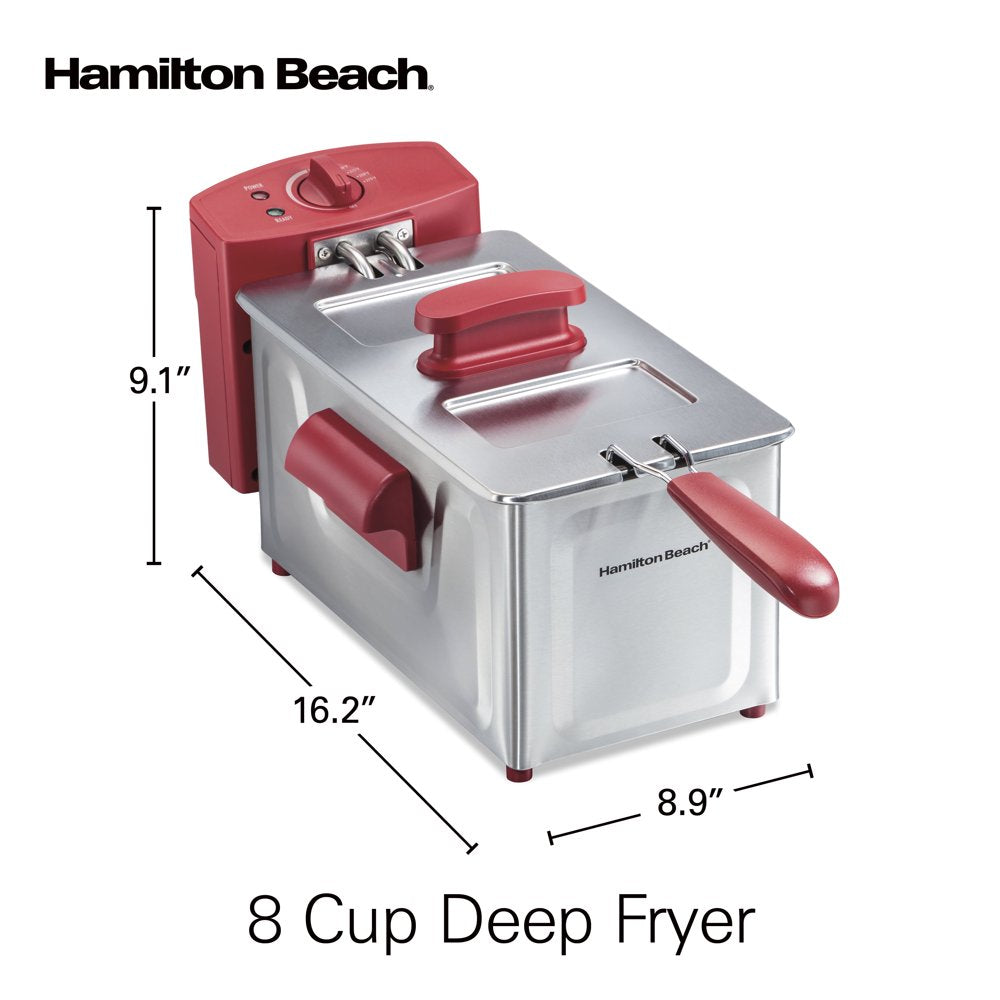 8 Cup Deep Fryer, Family-Size Food Capacity Cooks up to 6 Cups of Food, Red, 35336