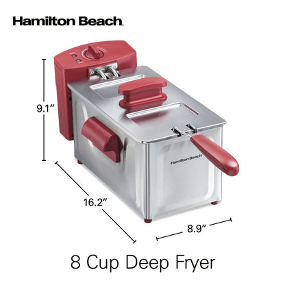 8 Cup Deep Fryer, Family-Size Food Capacity Cooks up to 6 Cups of Food, Red, 35336