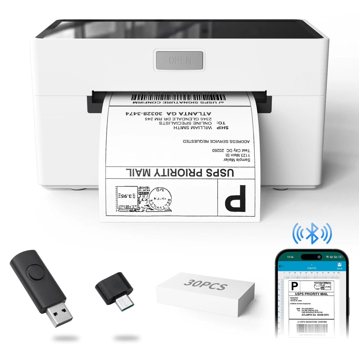 4×6 in Bluetooth Shipping Thermal Label Printer,Portable Label Printer,Compatible with Android、Iphone、Windows＆Mac,Widely Used for Home＆Small Businesses and Office