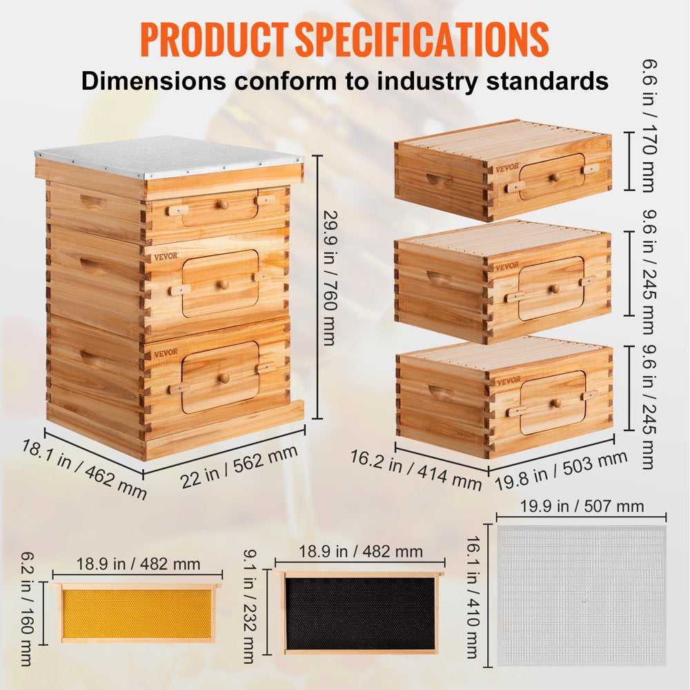 Beehive Box Kit Bee Honey Hive 30 Frames 2 Deep 1 Medium Natural Fir Wood