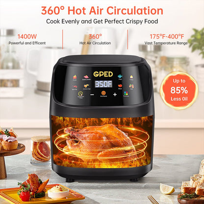 Air Fryer, 7.5QT Air Fryer Oven with Visible Cooking Window, 8 Cooking Presets, Supports Customerizable Cooking, Easy to Clean Non-Stick Basket, Including Air Fryer Paper Liners 50PCS, Black