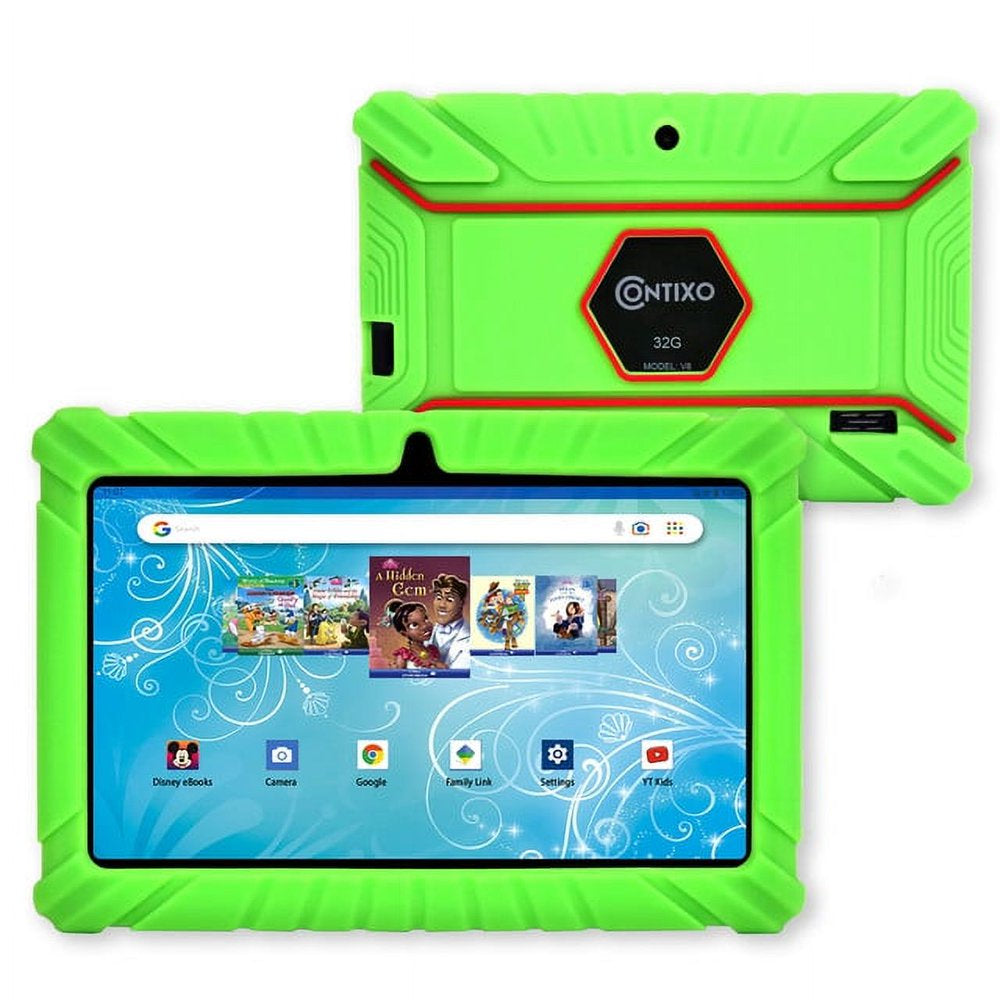 7" Android Kids Tablet 32GB, Includes 50+ Disney Storybooks & Stickers, Kid-Proof Case, (2023 Model) - Green