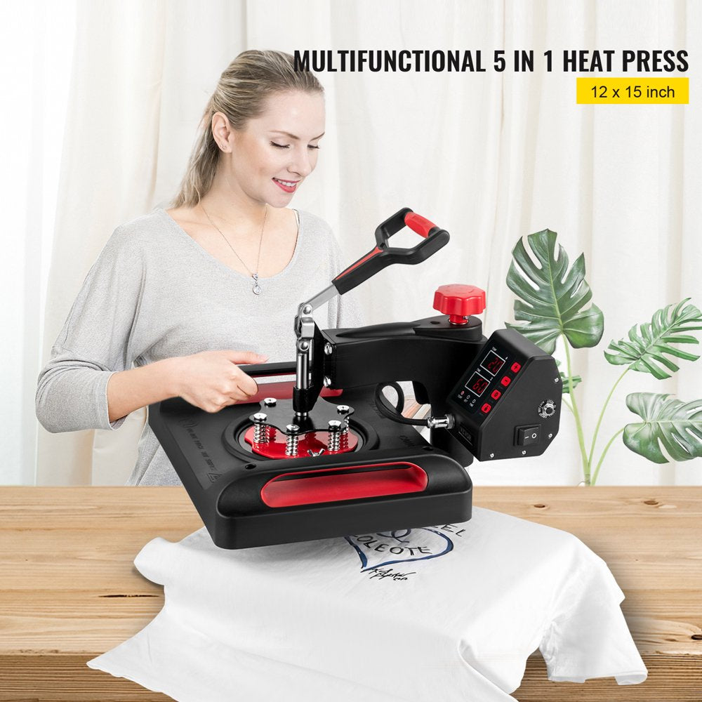 brand 5 in 1 Upgrade Heat Press Machine 12 X 15 Inch with FCC&CE Quality-Safety Certification Heat Press 800W Combo Multifunctional Sublimation 360° Rotation Heat Press Shirt Printing Machine Red