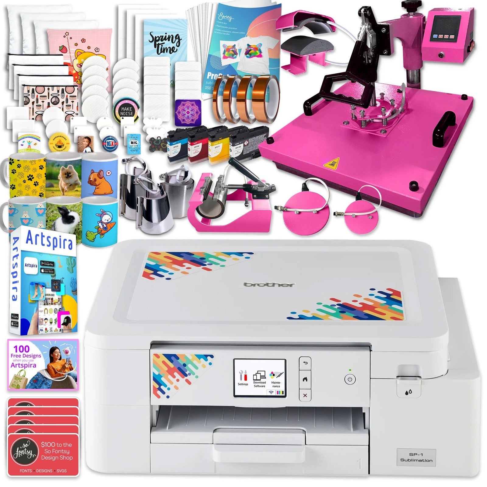 Brother SP-1 Sublimation Printer Bundle with 8-In-1 Heat Press