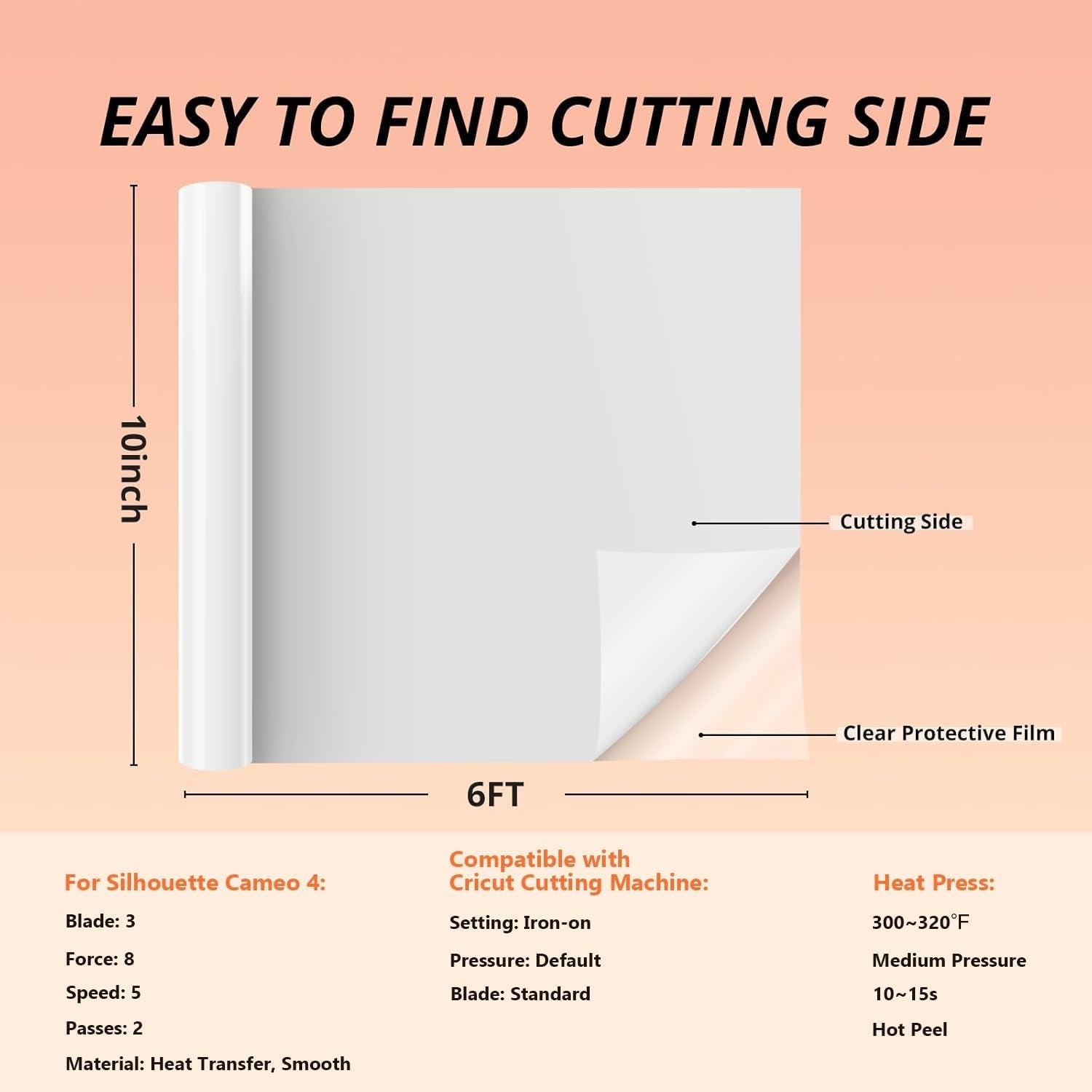 HTVRONT Puff Vinyl Heat Transfer - 10" X 6Ft White Iron on Vinyl Roll for T Shirts, 3D Puff HTV Heat Transfer Vinyl Compatible with Cricut Cutting Machine- Easy to Cut & Weed & Transfer (White)