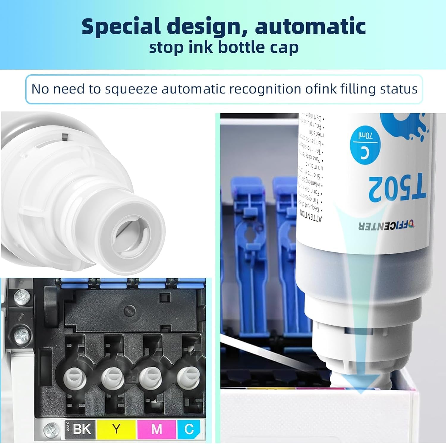 OFFICENTER T522 522 Ink Refill Bottles for ET-2760 ET-4760 ET-2750 ET-2720 ET-3760 ET-2850 ET-15000 ET-2800 ET-4700 ST-4000 ST-2000 ET-3710 ET4810 ET-3850 ET-3750 ET-2803 Printer (2BK C M Y)