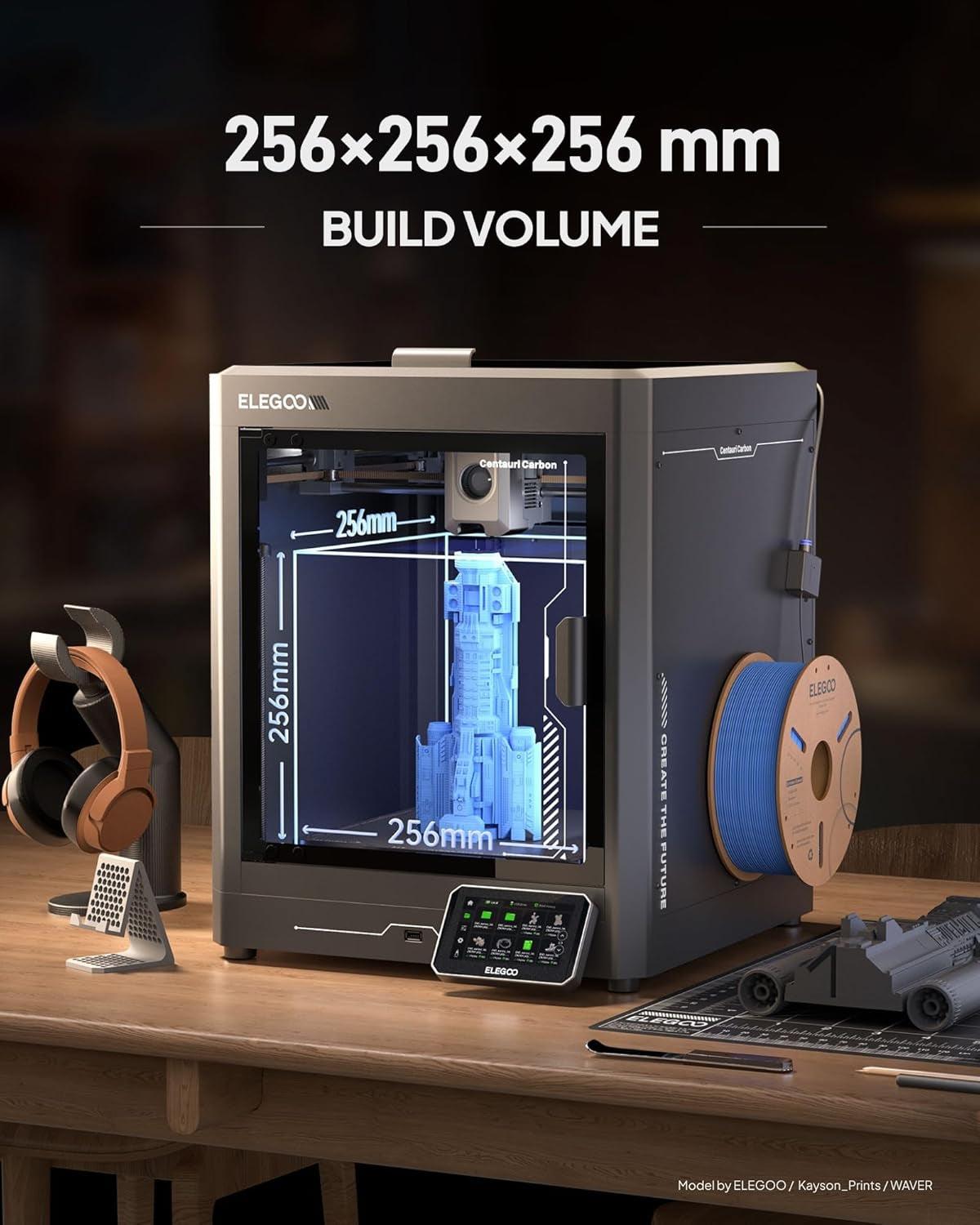 ELEGOO Centauri Carbon 3D Printer, Corexy 500Mm/S High Speed Printing with Auto Calibration, 320°C Nozzle and Built-In Camera, Ready to Print Out of the Box, 256X256X256Mm Printing Size