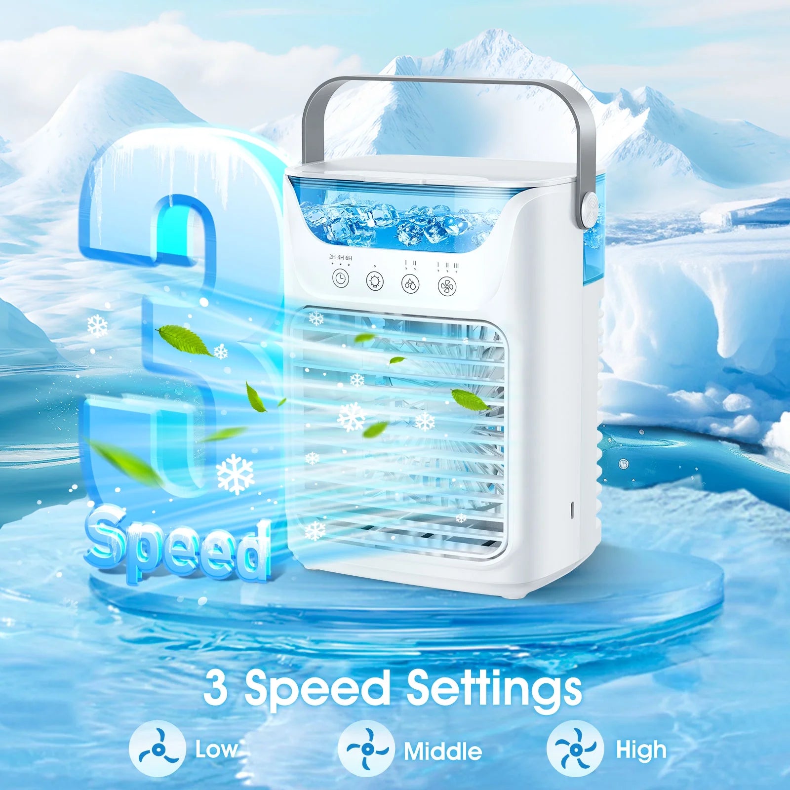 Portable Air Conditioner, Personal Air Conditioner, Tabletop Mini AC, 3 in 1 Evaporative Air Cooler with 3 Speeds, 2 Mist Spray, 7 Color Ambient Lights, 24Oz Removable Water Tank for Bedroom Office