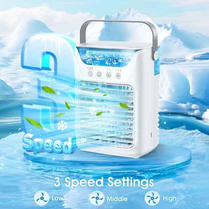 Portable Air Conditioner, Personal Air Conditioner, Tabletop Mini AC, 3 in 1 Evaporative Air Cooler with 3 Speeds, 2 Mist Spray, 7 Color Ambient Lights, 24Oz Removable Water Tank for Bedroom Office