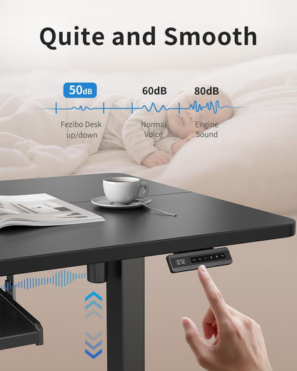 Standing Desk with Keyboard Tray, 63 X 24 Inch Height Adjustable Electric Standing Desk, Sit Stand up Desk, Computer Office Desk, Black