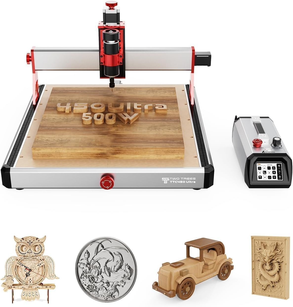 Twotrees TTC450 Ultra CNC Router Desktop CNC Router 465X465Mm Large Work Area, 500W Spindle 3.5-Inch Touch Screen, All-Metal 3-Axis Engraving Machine for Wood, Acrylic, MDF, Aluminum, Plastic