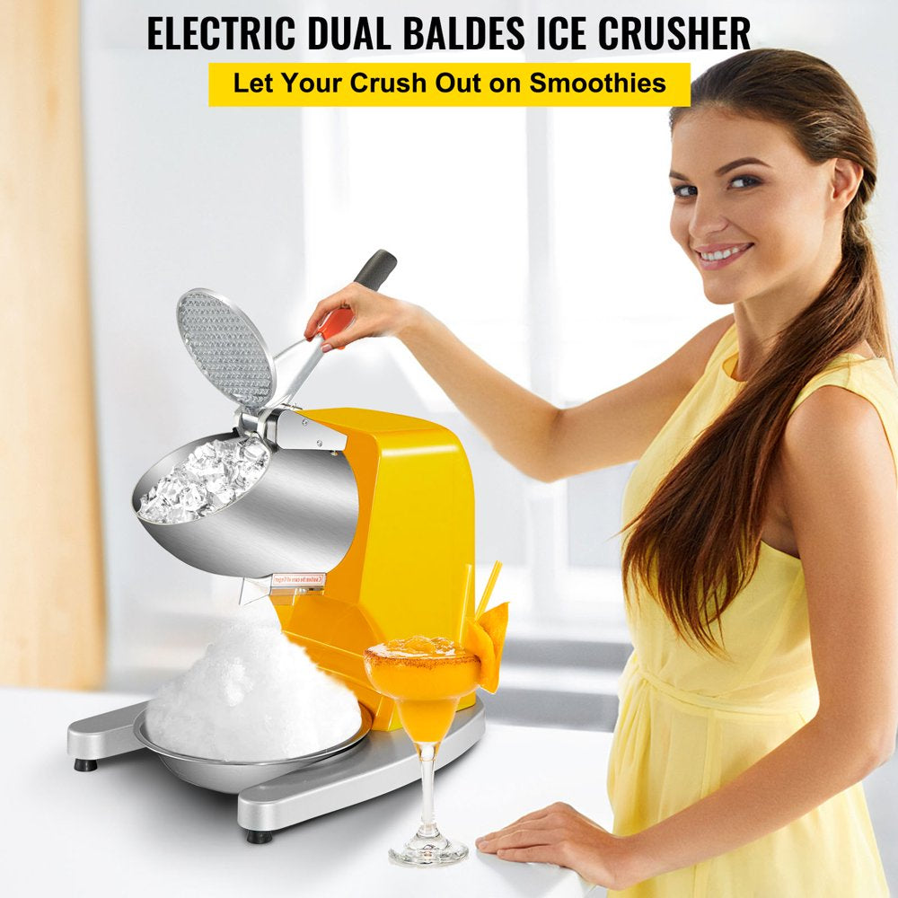 brand Electric Ice Shaver Crusher Snow Cone Maker Machine with Dual Stainless Steel Blades 210Lbs/H Shaved Ice Machine 300W 1450 RPM with Ice Plate & Additional Blade for Home and Commercial Use