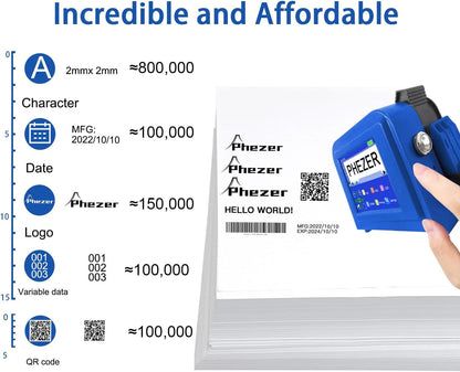 Portable Mini Handheld Inkjet Printer for All Materials PC11 Plus, Upgraded Label Printer for Date Time Barcode Logo Qrcode Batch Number Image Icons, 25 Languages(With 1 Ink Cartridge)