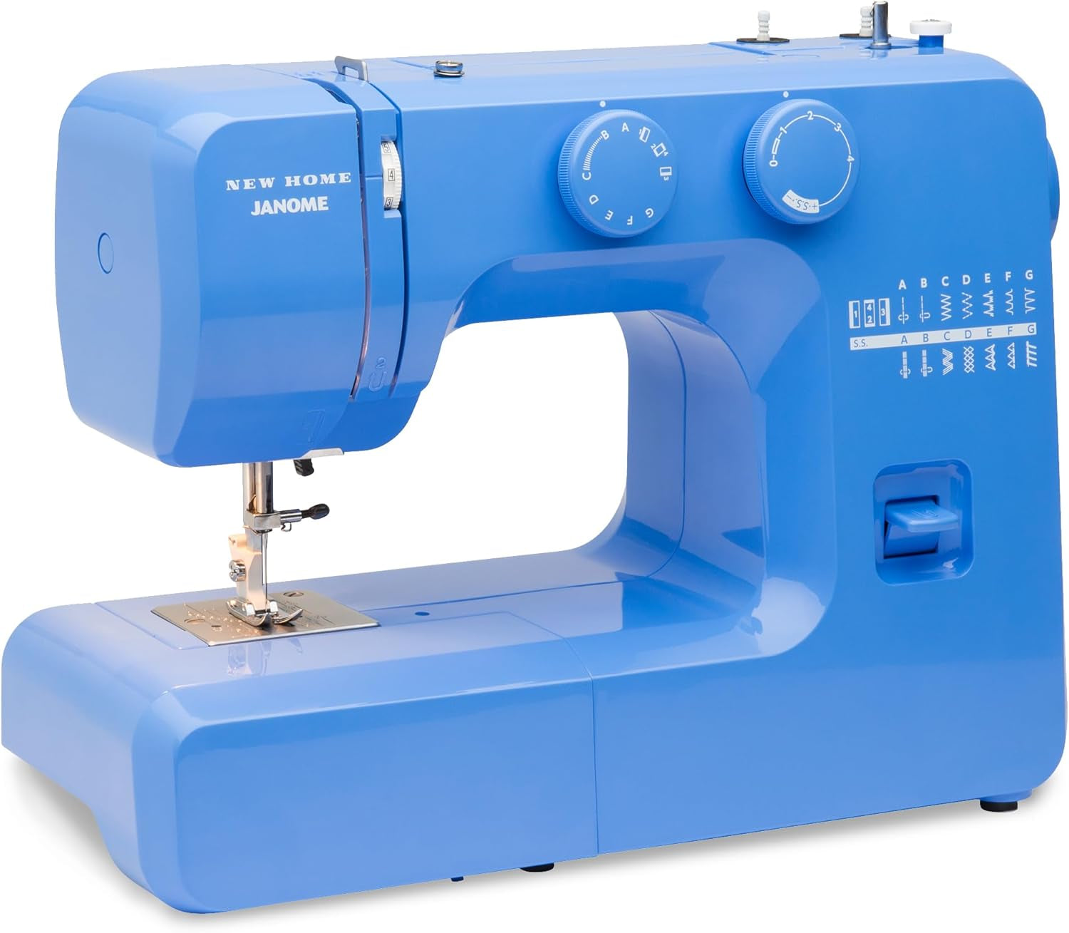 Janome Blue Couture Easy-To-Use Sewing Machine with Interior Metal Frame, Bobbin Diagram, Tutorial Videos, Made with Beginners in Mind!