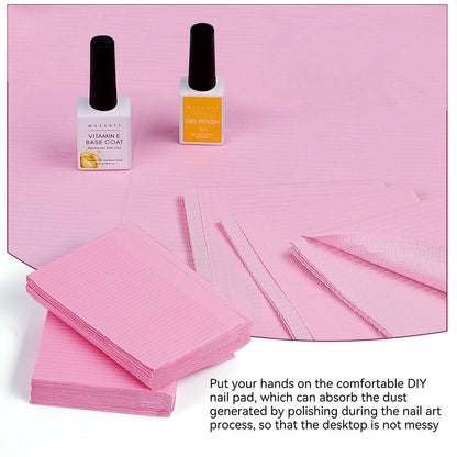 Makartt Disposable Nail Mats, 50 Pcs 3-Ply Absorbent Nail Table Pads with PE Backing, 18” X 13” Nail Desk Protection for Manicure Pedicure, Acrylic Gel Practice, Salon & Home DIY (Pink)