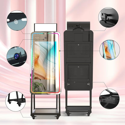 MWE Magic Mirror Photo Booth Machine Touch Screen with Printer,12Mp 4K HD Camera,Rgb Surround Light Music Sync,Professional Photography Light,Dual System,Software APP Remote Control (47In)