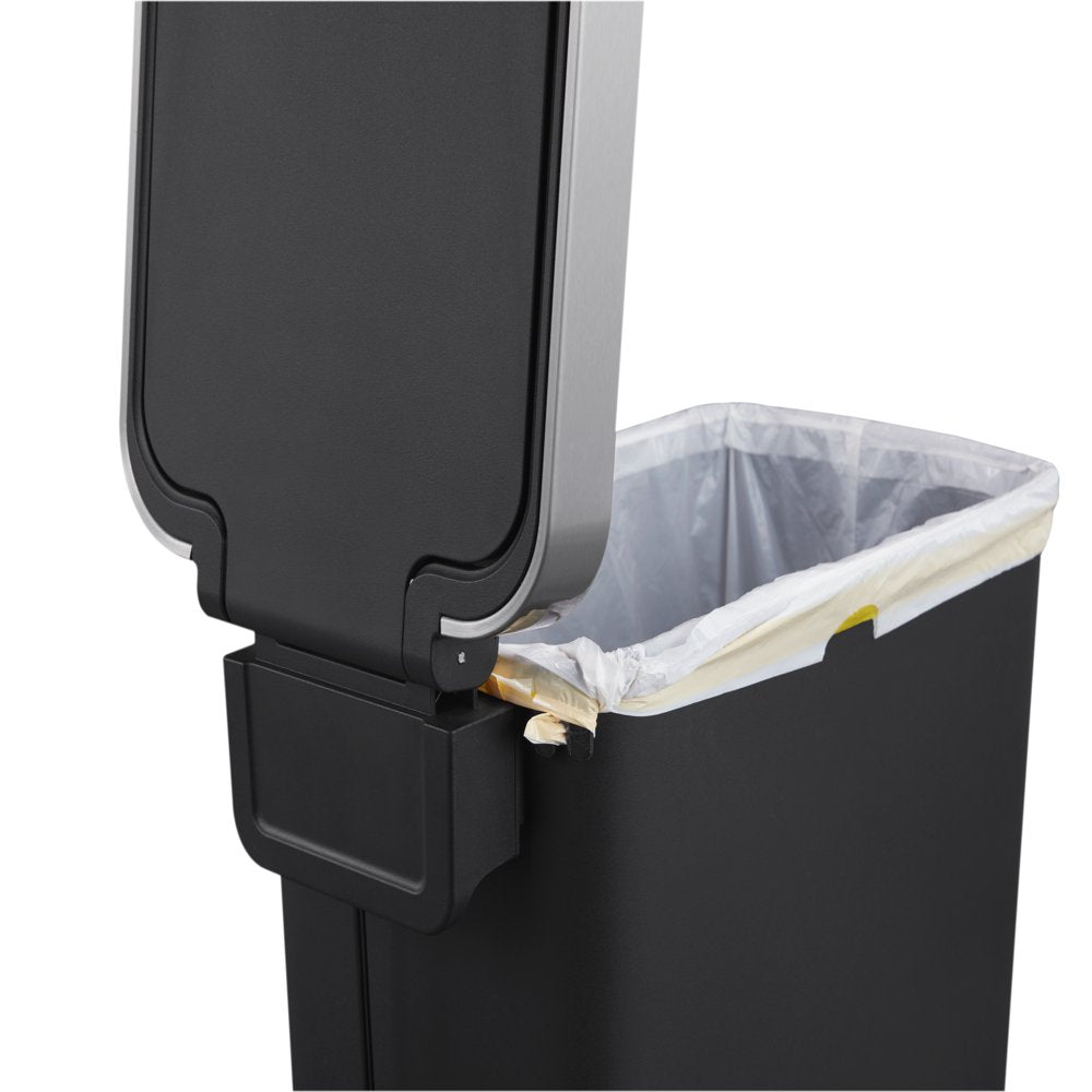 10.5 Gallon Trash Can, Plastic Slim Step-On Kitchen Trash Can, Black