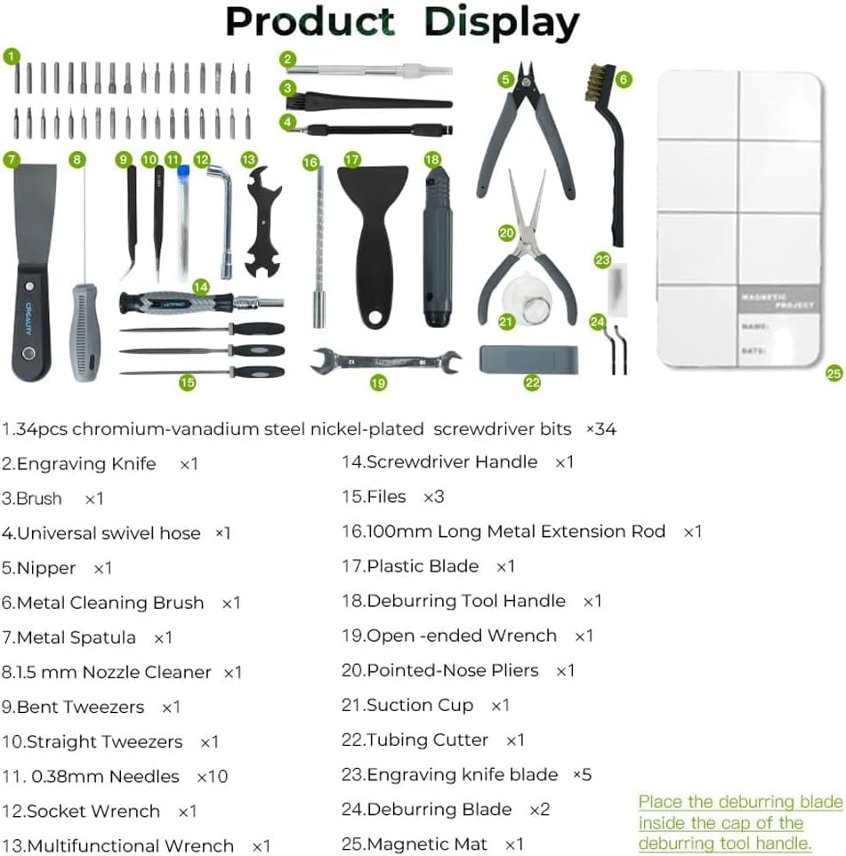 Creality 3D Printer Tools Kit, 74 Pcs in 1 3D Printing Tool Wrap Kit Assembly/Removal/Finishing/Filament Cutting Set with Nozzle Cleaning Kit 3D Printer Accessories for All FDM 3D Printers