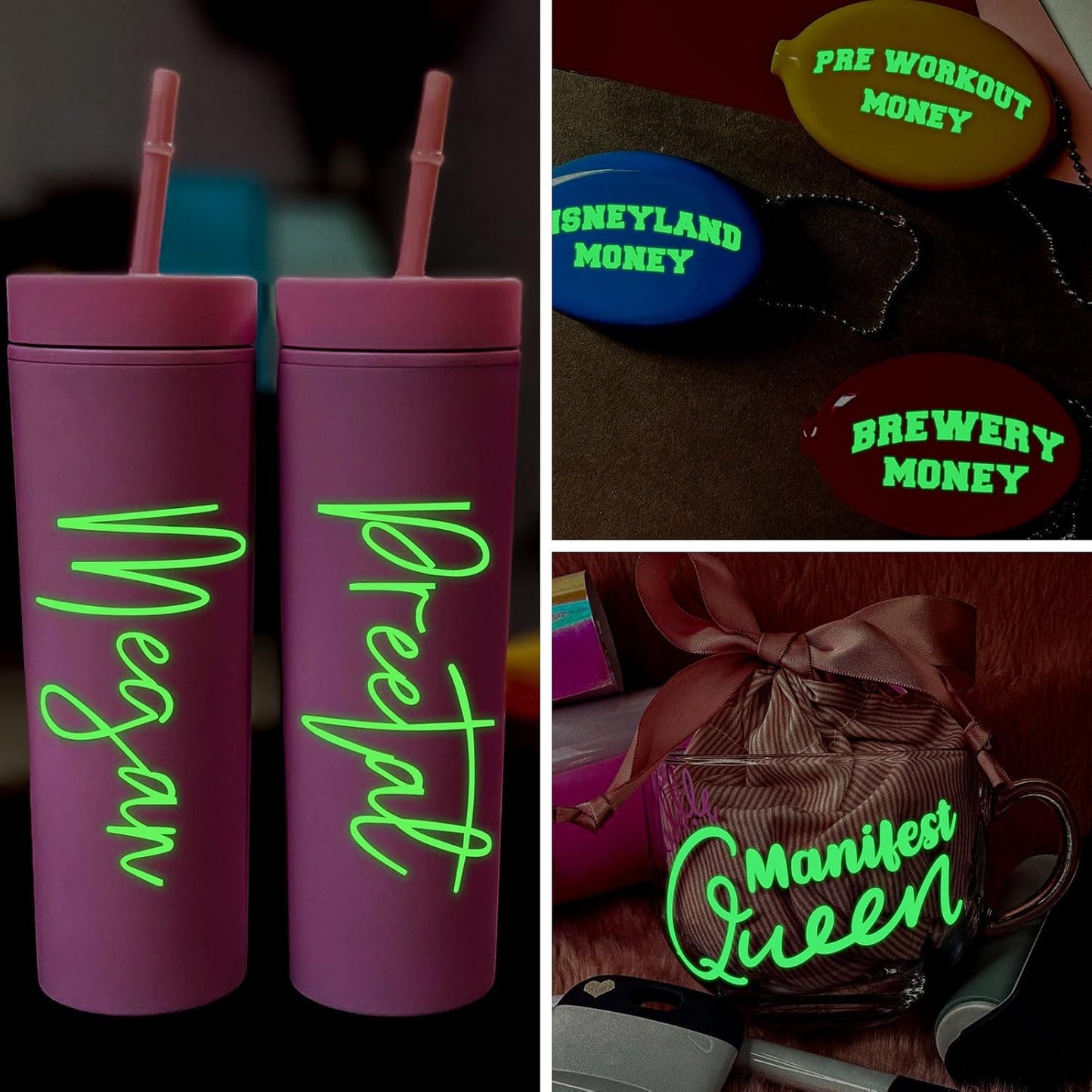 Glow in the Dark Matte Adhesive Vinyl, White to Neon Green, 1Ft X 5Ft for Craft Cutter Sign Plotter Wall Decals Scrapbook Lettering DIY Decorations