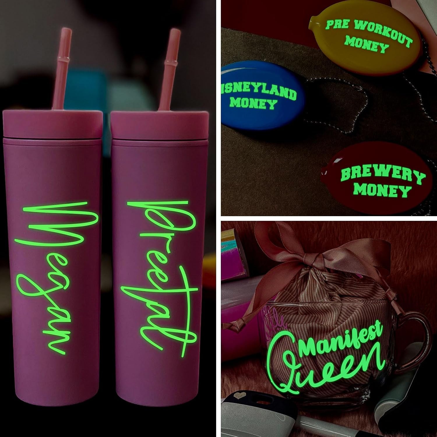 Glow in the Dark Matte Adhesive Vinyl, White to Neon Green, 1Ft X 5Ft for Craft Cutter Sign Plotter Wall Decals Scrapbook Lettering DIY Decorations