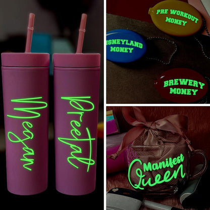 Glow in the Dark Matte Adhesive Vinyl, White to Neon Green, 1Ft X 5Ft for Craft Cutter Sign Plotter Wall Decals Scrapbook Lettering DIY Decorations