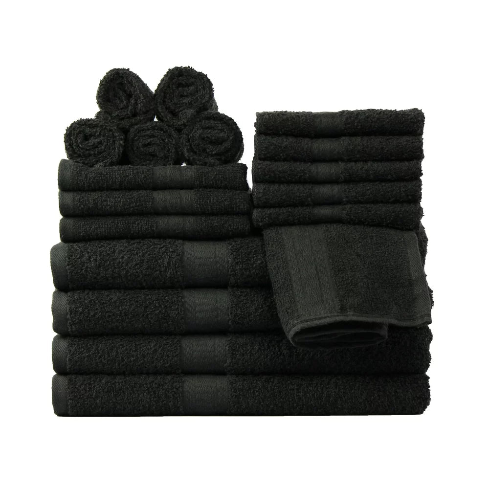 Basic Solid 18-Piece Bath Towel Set Collection, Black