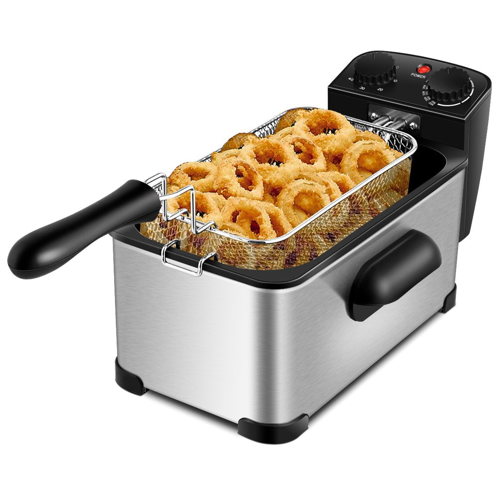 3.2 Quart Electric Deep Fryer 1700W Stainless Steel Timer Frying Basket