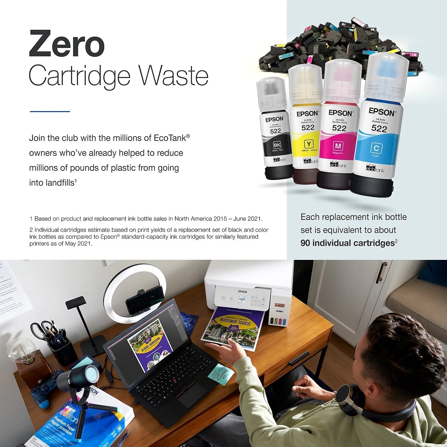 Ecotank ET-2800 Wireless Color All-In-One Cartridge-Free Supertank Printer with Scan and Copy ? the Ideal Basic Home Printer - White