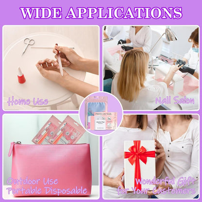 Disposable Nail Supplies Kits,Professional Manicure Press on Nail Tool Kit with Nail File,Adhesive Tabs,Nail Glue,Sticks, Prep Pads,Bags,Cards for Nail Business (140Pcs20Set-Pink)