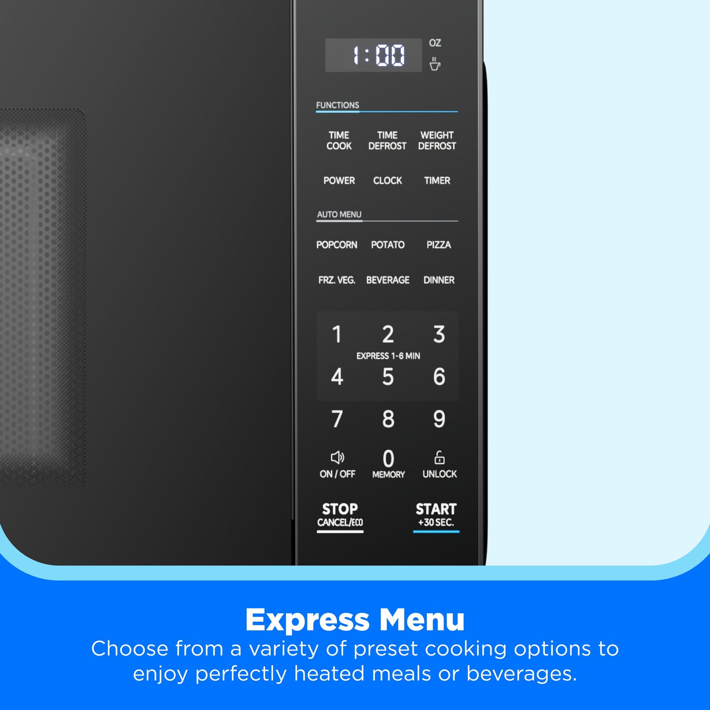 1.1 Cu. Ft. Countertop Microwave Oven, 1000W, Compact Microwave for Dorm, Office, Kitchen, Black