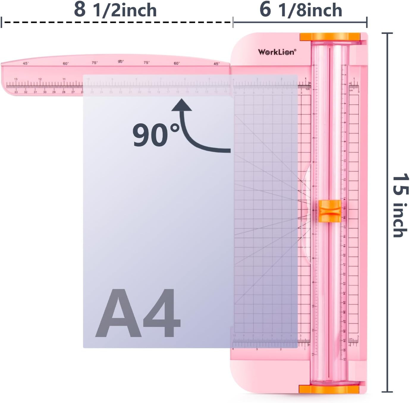 WORKLION Straight Paper Cutter for Crafting – Pink 12 Inch Paper Trimmer with Security Safeguard and Side Ruler, Perfect for Cardstock, Coupon,Photos and Crafting Paper.