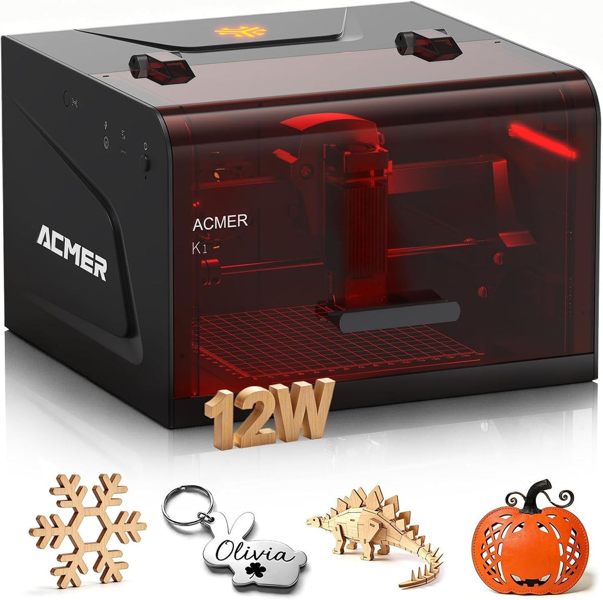 ACMER Laser Engraver Machine, K1 Desktop 12000Mw Compact Laser Engraving Machine, 150×150Mm Work Area, 0.08Mm Fine Engraving Spot, Laser Cutter for Wood, Plywood, Acrylic, DIY Crafts & Small Business