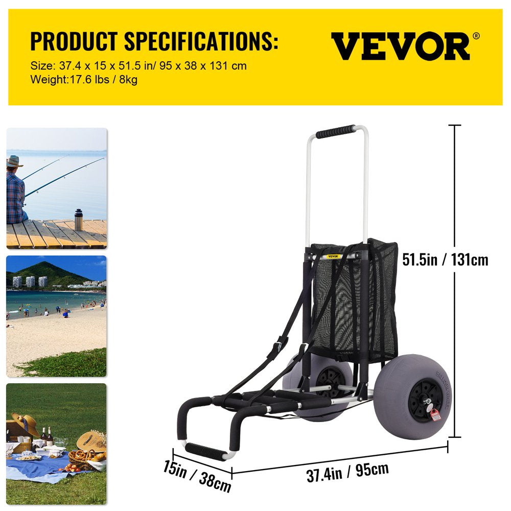 Beach Cart for Sand, 23" X 15" Cargo Deck, 13" TPU Balloon Wheels, 165LBS Loading