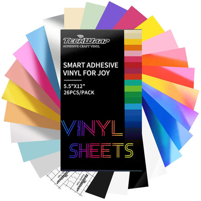 5.5"X12" Smart Adhesive Vinyl 25 Colors Holographic Chrome, Matte & Glossy Permanent Vinyl Bundle & 2 PCS Transfer Tape - No Need Cutting Mat- Compatible with Joy Machine for Handcrafts