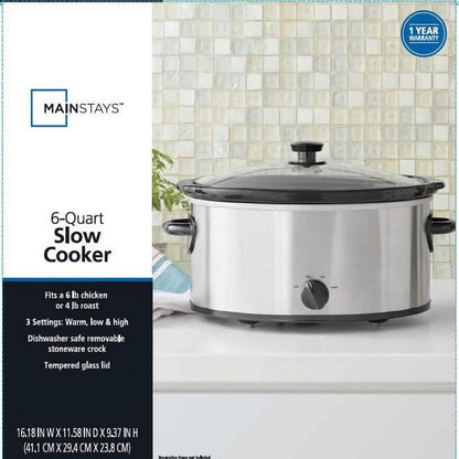 6 Quart Oval Slow Cooker, Stainless Steel Finish, Glass Lid, Model # MS54100112168S