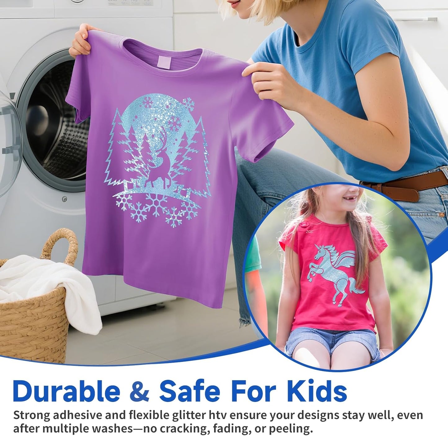 Glitter HTV Heat Transfer Vinyl Roll - 10" X 5Ft HTV Vinyl for Shirts, Iron on Vinyl for All Cutter Machine, Easy to Cut & Weed (Blue)