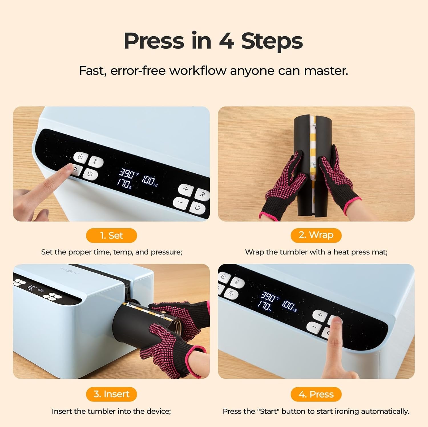 Auto Tumbler Heat Press - A200 Full Cup Transfer Heat Press Machine for 40 OZ Tumbler with Handle, Heat Even and Fast Cups Sublimation Machine with Adjustable Pressure & 4 Memory Modes