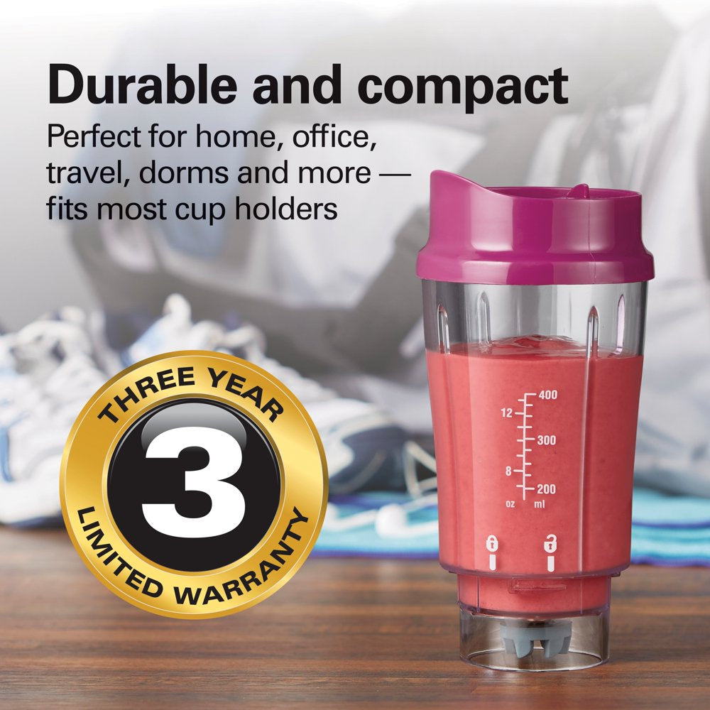 Personal Blender with Travel Lid for Smoothies and Shakes, Portable, Fits Most Car Cup Holders, Raspberry, 51131