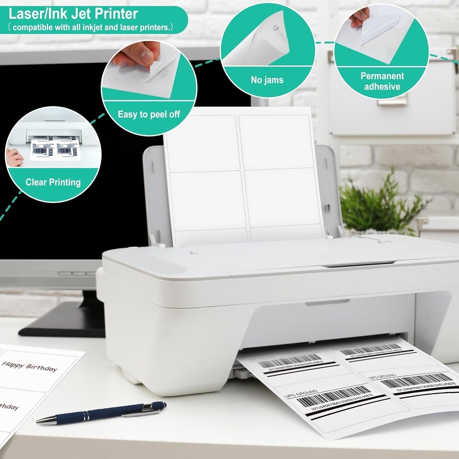 3-1/3" X 4" Printable White Sticker Labels, 300 Labels for Laser/Inkjet Printing - Matte (300 Labels, 50 Sheets)